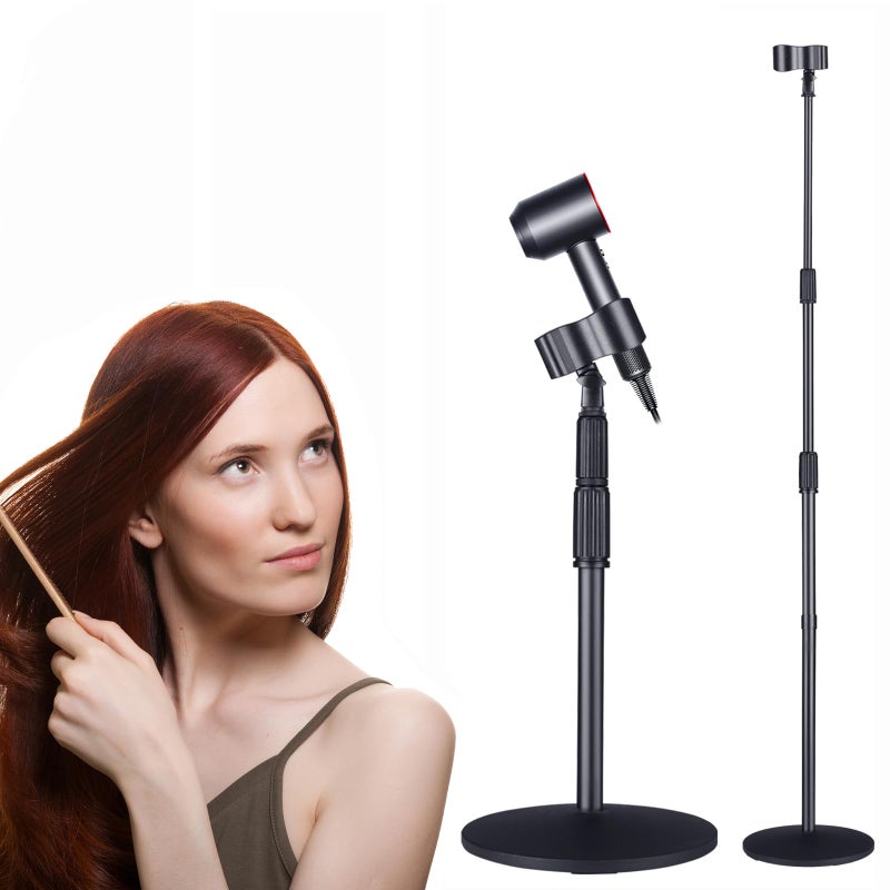 TAYUQEE Hair Dryer Holder Hands Free 59in150cm Height Adjustable Blower Stand with Upgraded Larger Clamp 180 Degrees Rotatable Heavy Duty Blow Dryer Floor Stand Countertop Holder